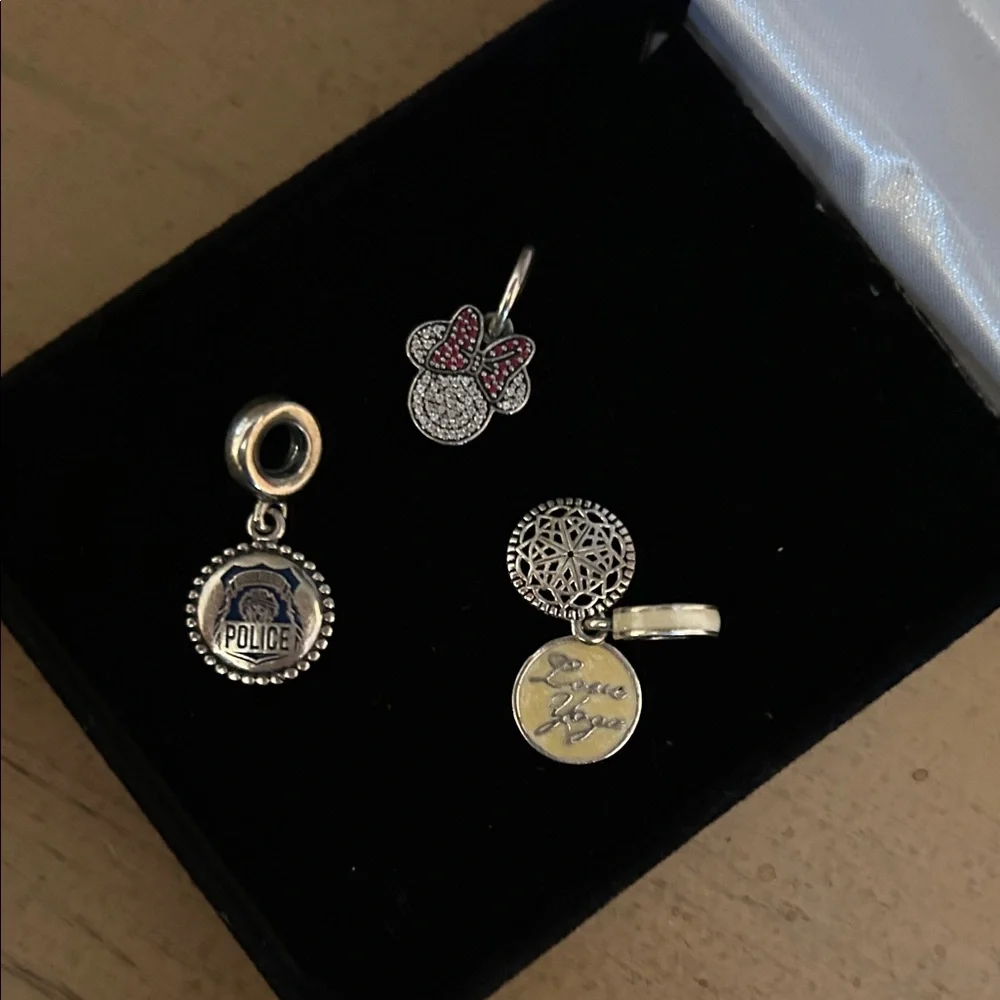 Pandora Sterling Silver Rope Bracelet 7.5 inches with 2 spacers and 6 charms! - Picture 5 of 12